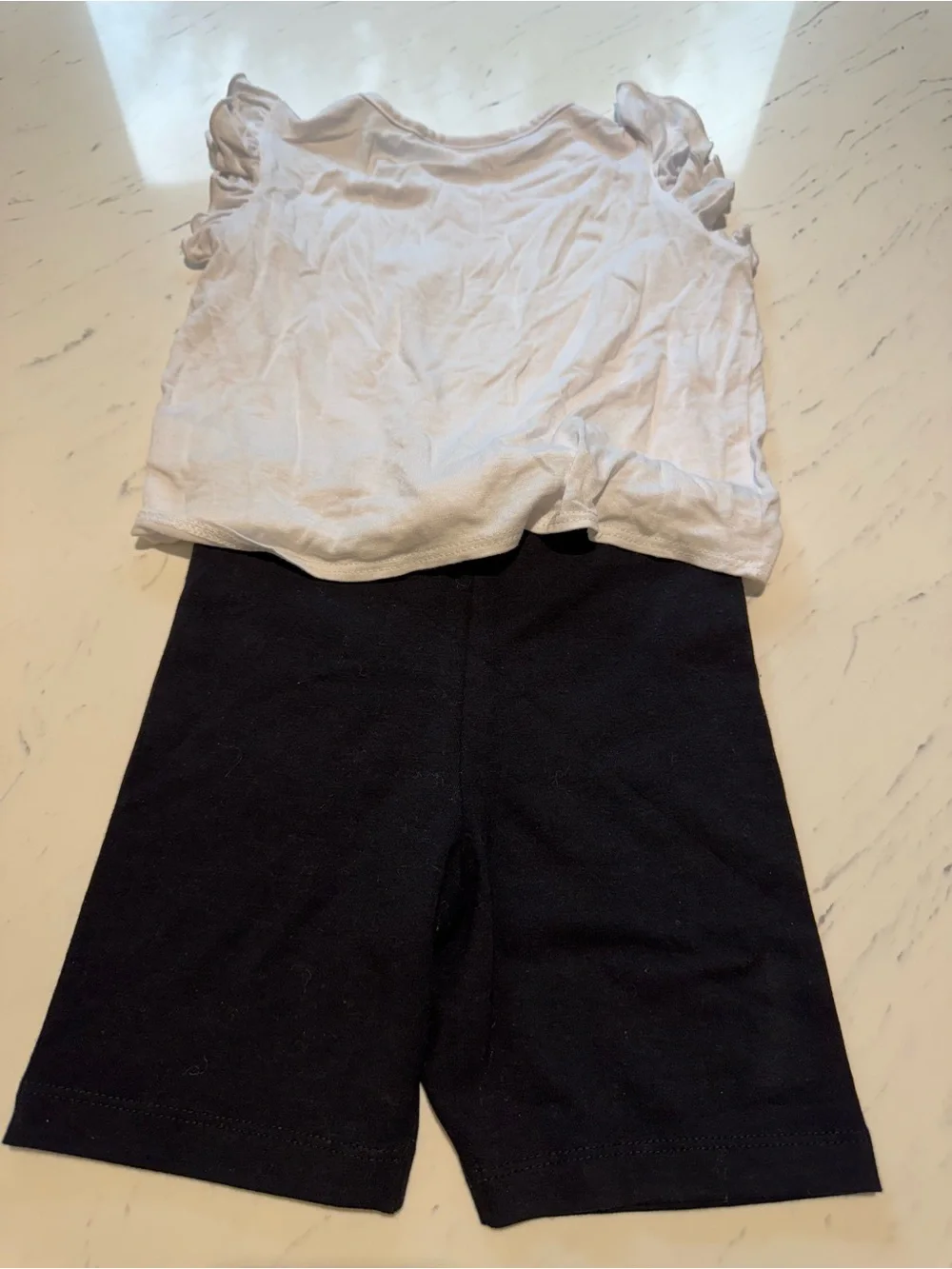 Attitudes White Ruffle Tie Tank w/ Sequin Smiley & love with Black tumble short